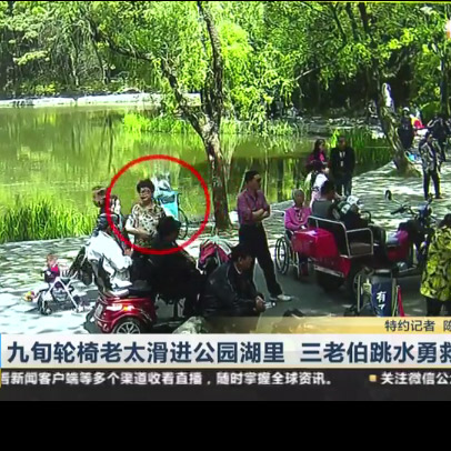 保姆著迷廣場舞忘扶輪椅 九旬老太滑進湖中(視頻)