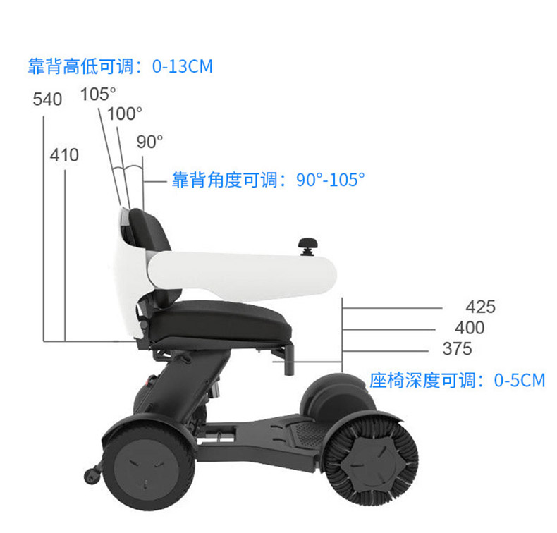 蜂鳥智能代步車人體工學(xué)座椅設(shè)計，靠背可調(diào)節(jié)