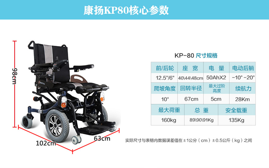 康揚(yáng)KP80站立式電動(dòng)輪椅參數(shù)