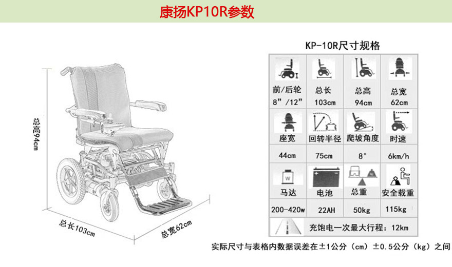 康揚電動輪椅KP-10.3參數(shù)