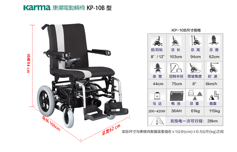 進口康揚電動輪椅KP10B參數(shù)